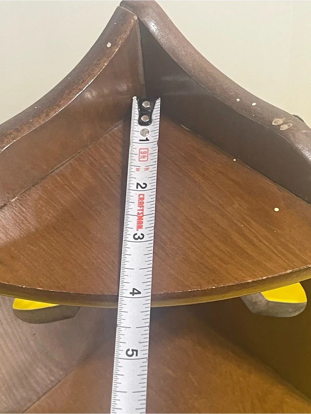 Vintage Wooden Corner Wall Shelf with Heart Cutouts - Brown